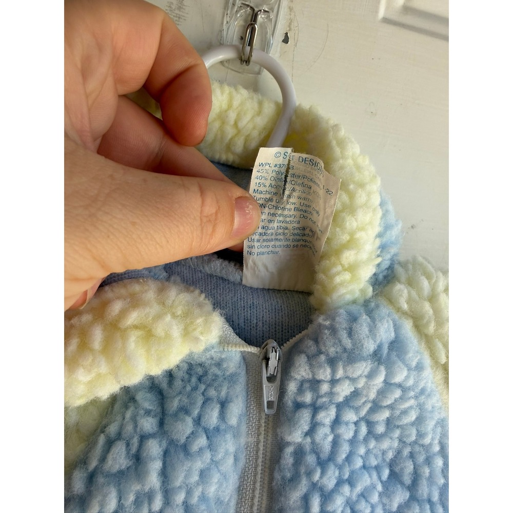 Vintage Cuddle Time Blue Cream Sherpa Fleece Hooded Pram Suit Bunting‎ Small - Picture 6 of 7
